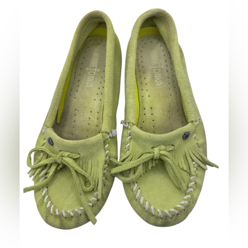 Minnetonka Women’s Lime Green Suede Moccasins - Size 8